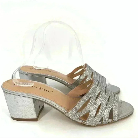 New Nature breeze women heels size 9 silver metallic chunky slides - Picture 1 of 11
